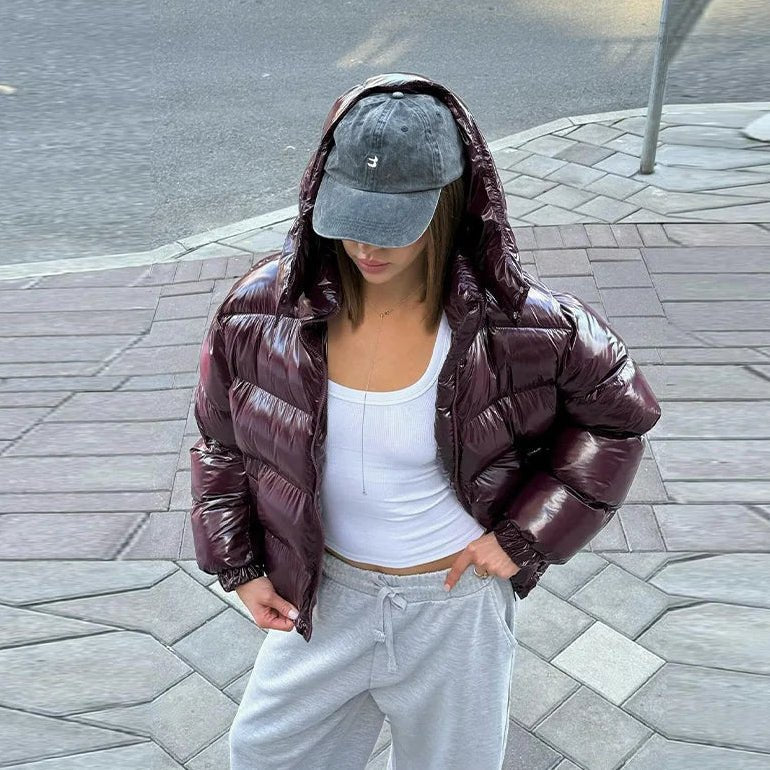 Women's Down Jacket, Cropped Fit, Shiny Finish - J&B; - 4 - Elvaroza.com