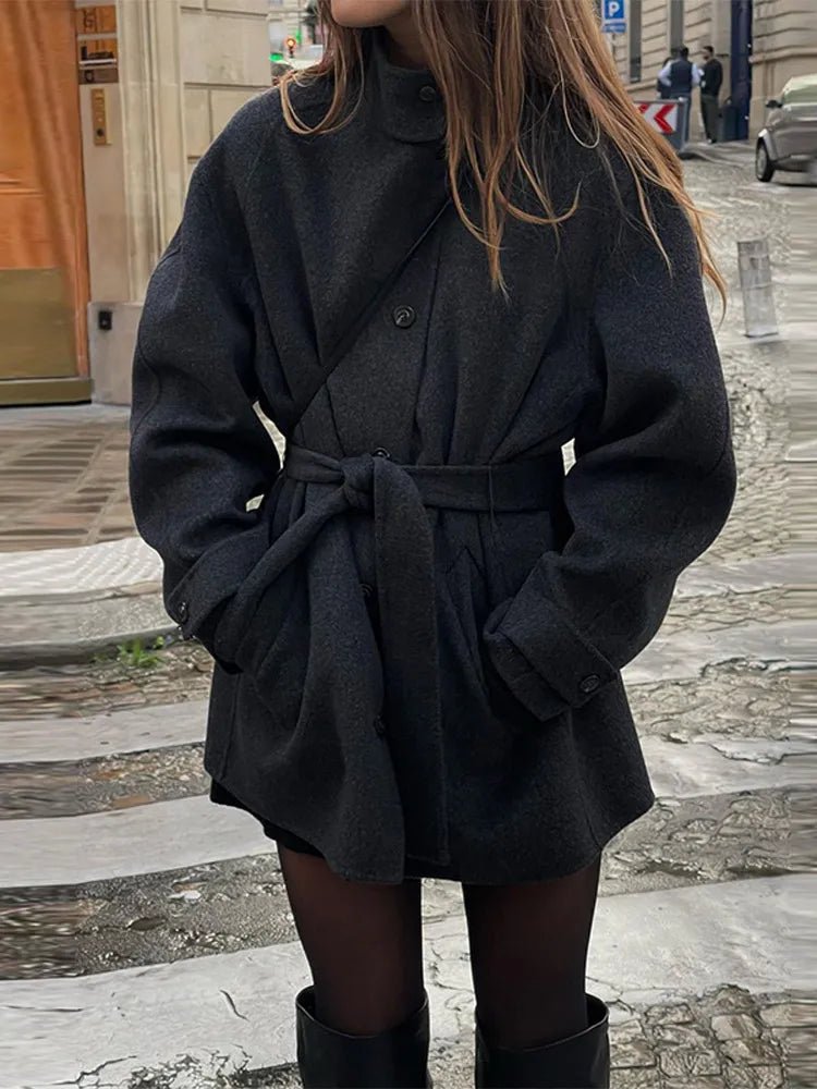 Women's jacket with belt, relaxed fit, and high collar - J&B; - 1 - Elvaroza.com