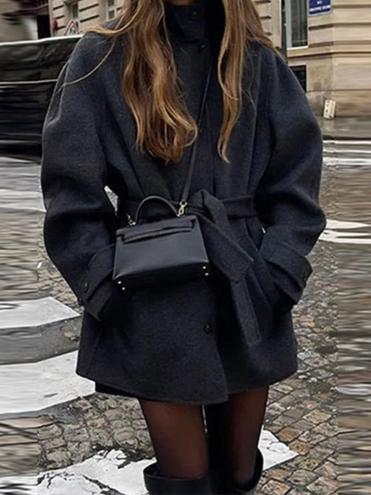 Women's jacket with belt, relaxed fit, and high collar - J&B; - 3 - Elvaroza.com