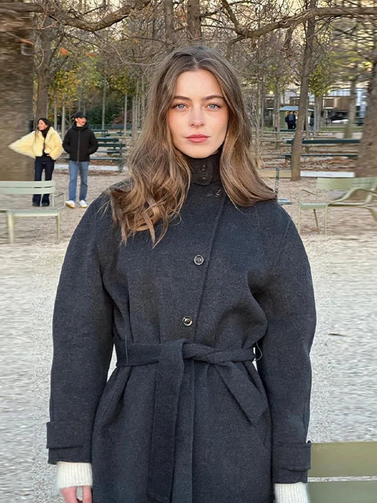 Women's jacket with belt, relaxed fit, and high collar - J&B; - 4 - Elvaroza.com