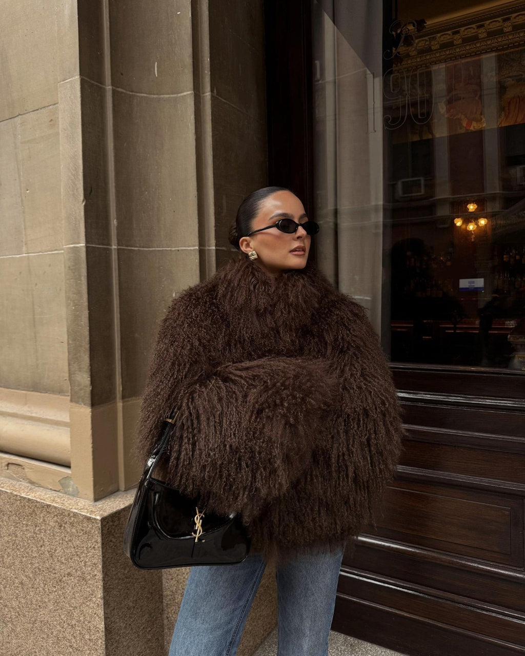 Women's oversized faux fur jacket with a high collar and a soft drape - J&B; - 1 - Elvaroza.com