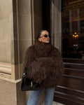 Women's oversized faux fur jacket with a high collar and a soft drape - J&B; - 1 - Elvaroza.com