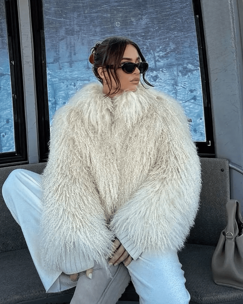 Women's oversized faux fur jacket with a high collar and a soft drape - J&B; - 4 - Elvaroza.com