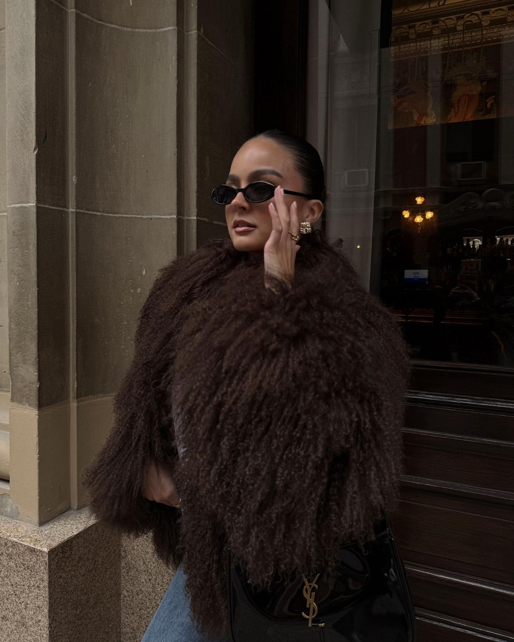 Women's oversized faux fur jacket with a high collar and a soft drape - J&B; - 5 - Elvaroza.com