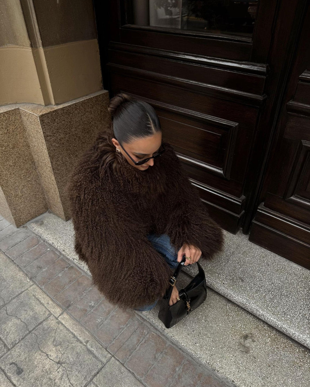 Women's oversized faux fur jacket with a high collar and a soft drape - J&B; - 7 - Elvaroza.com