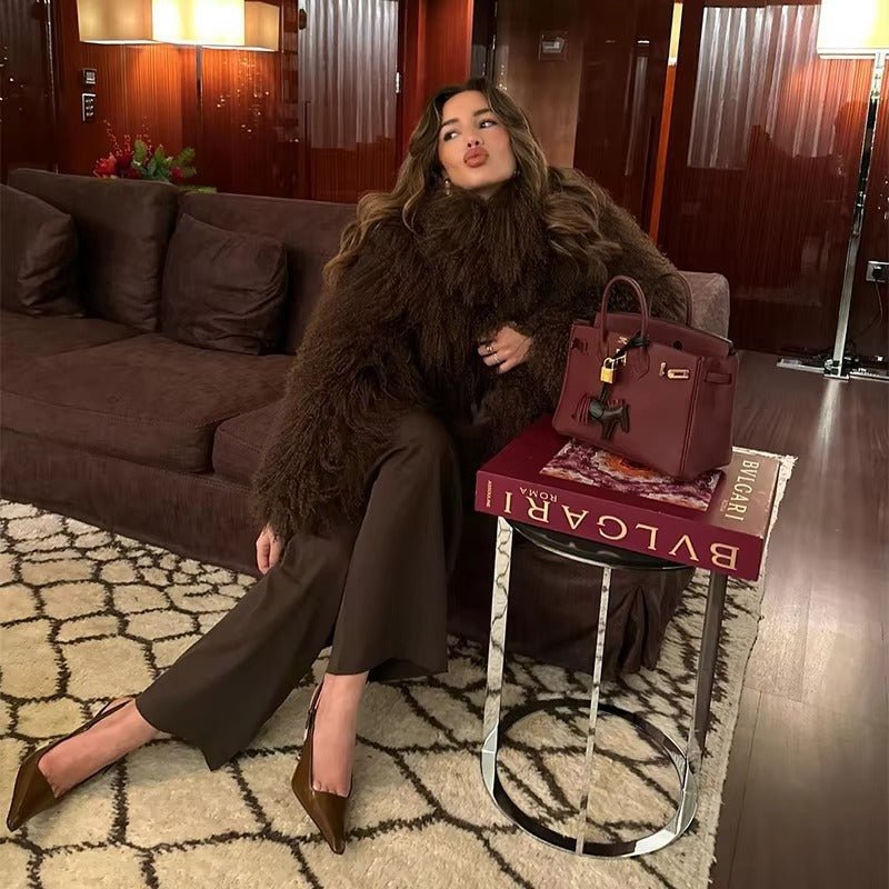 Women's oversized faux fur jacket with a high collar and a soft drape - J&B; - 8 - Elvaroza.com