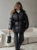 Women's Down Jacket with Drawstring and Longline Silhouette - J&B; - 1 - Elvaroza.com