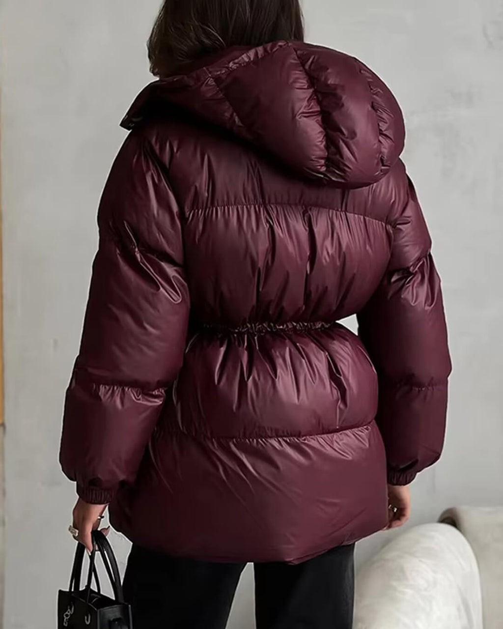 Women's Down Jacket with Drawstring and Longline Silhouette - J&B; - 4 - Elvaroza.com