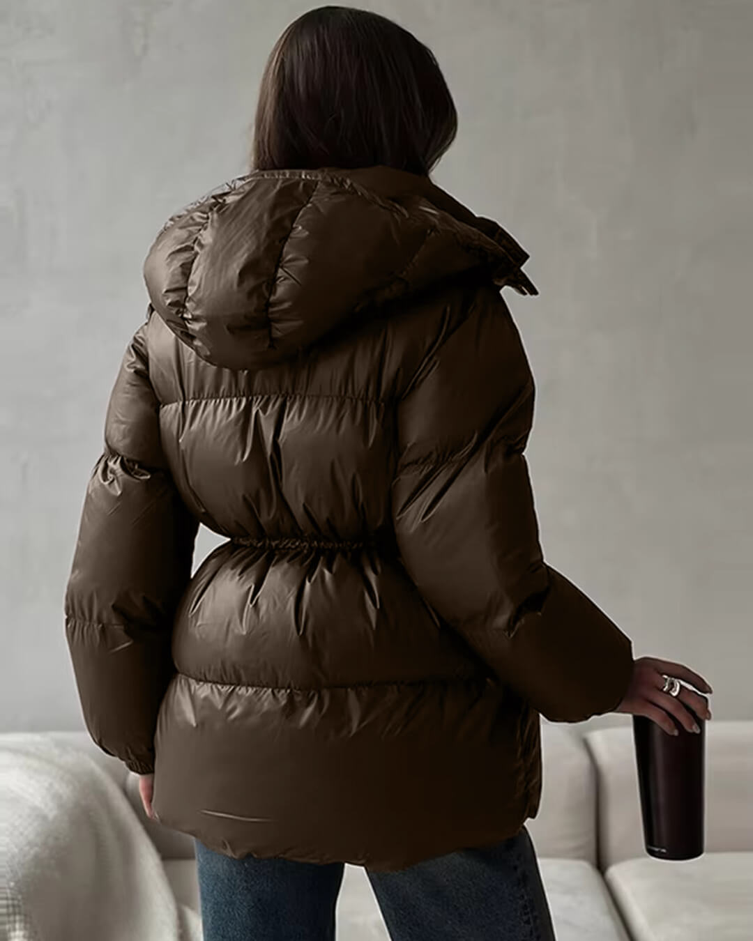 Women's Down Jacket with Drawstring and Longline Silhouette - J&B; - 10 - Elvaroza.com