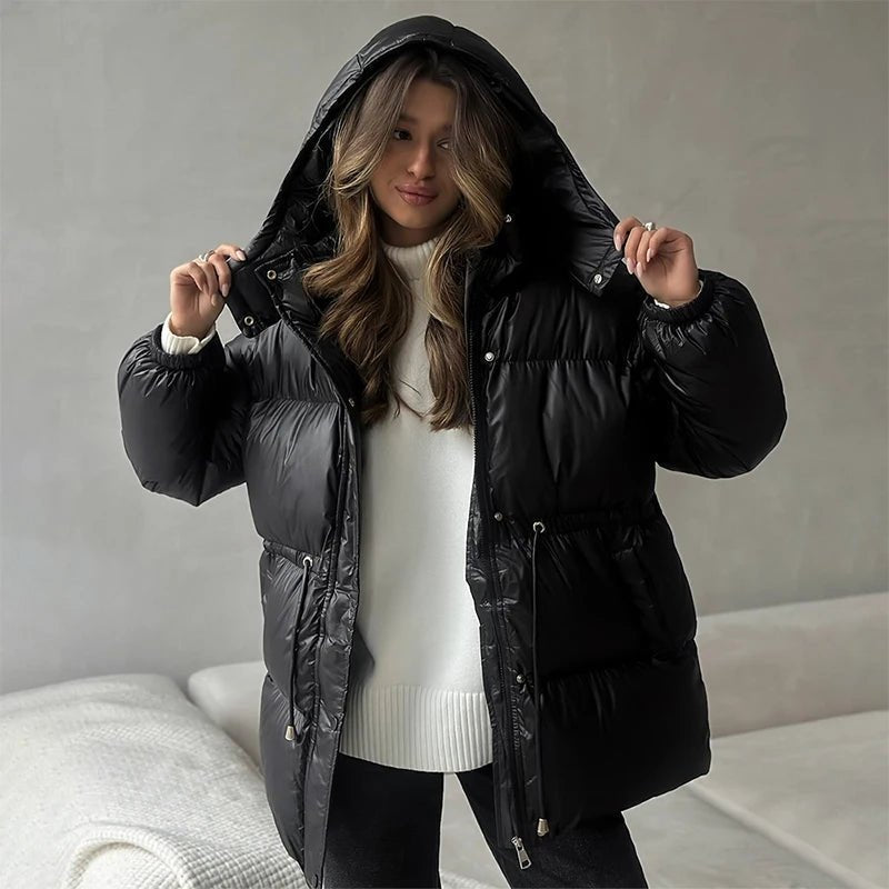 Women's Down Jacket with Drawstring and Longline Silhouette - J&B; - 12 - Elvaroza.com