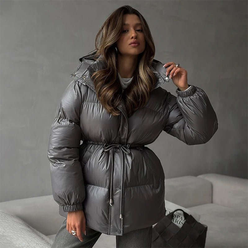 Women's Down Jacket with Drawstring and Longline Silhouette - J&B; - 13 - Elvaroza.com