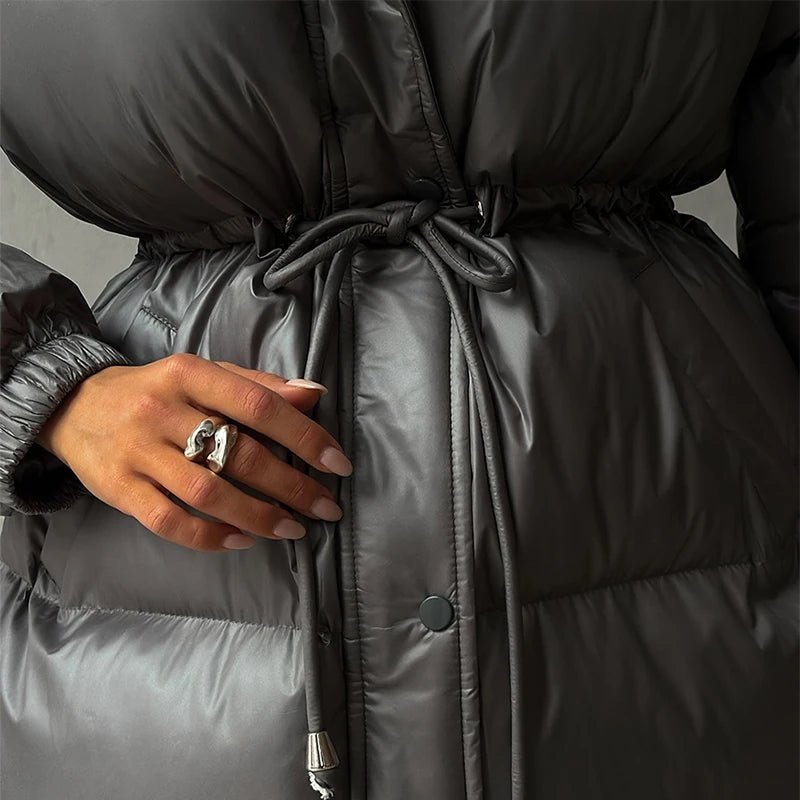 Women's Down Jacket with Drawstring and Longline Silhouette - J&B; - 14 - Elvaroza.com