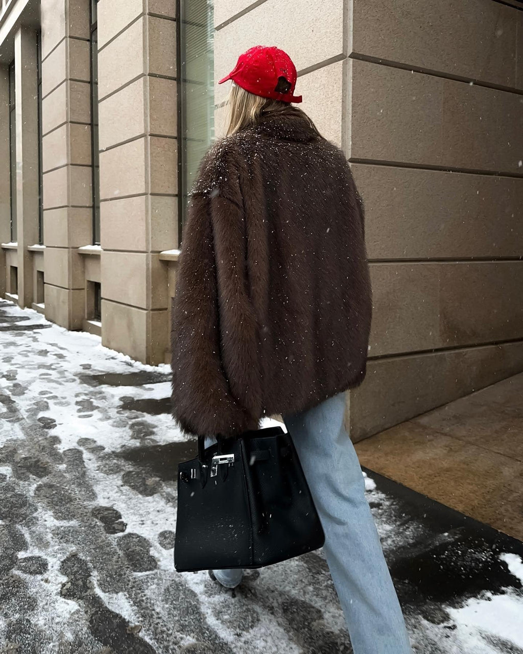 Women's Oversized Faux Fur Jacket with a Cozy Texture - J&B; - 3 - Elvaroza.com