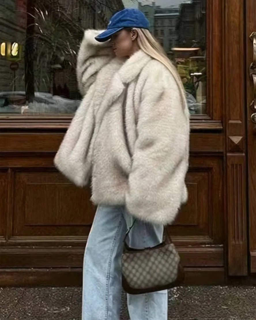 Women's Oversized Faux Fur Jacket with a Cozy Texture - J&B; - 5 - Elvaroza.com