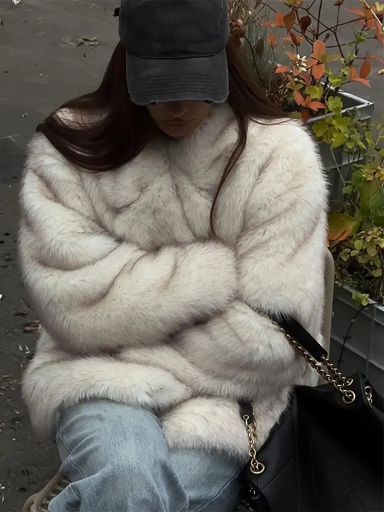 Women's Oversized Faux Fur Jacket with a Cozy Texture - J&B; - 7 - Elvaroza.com