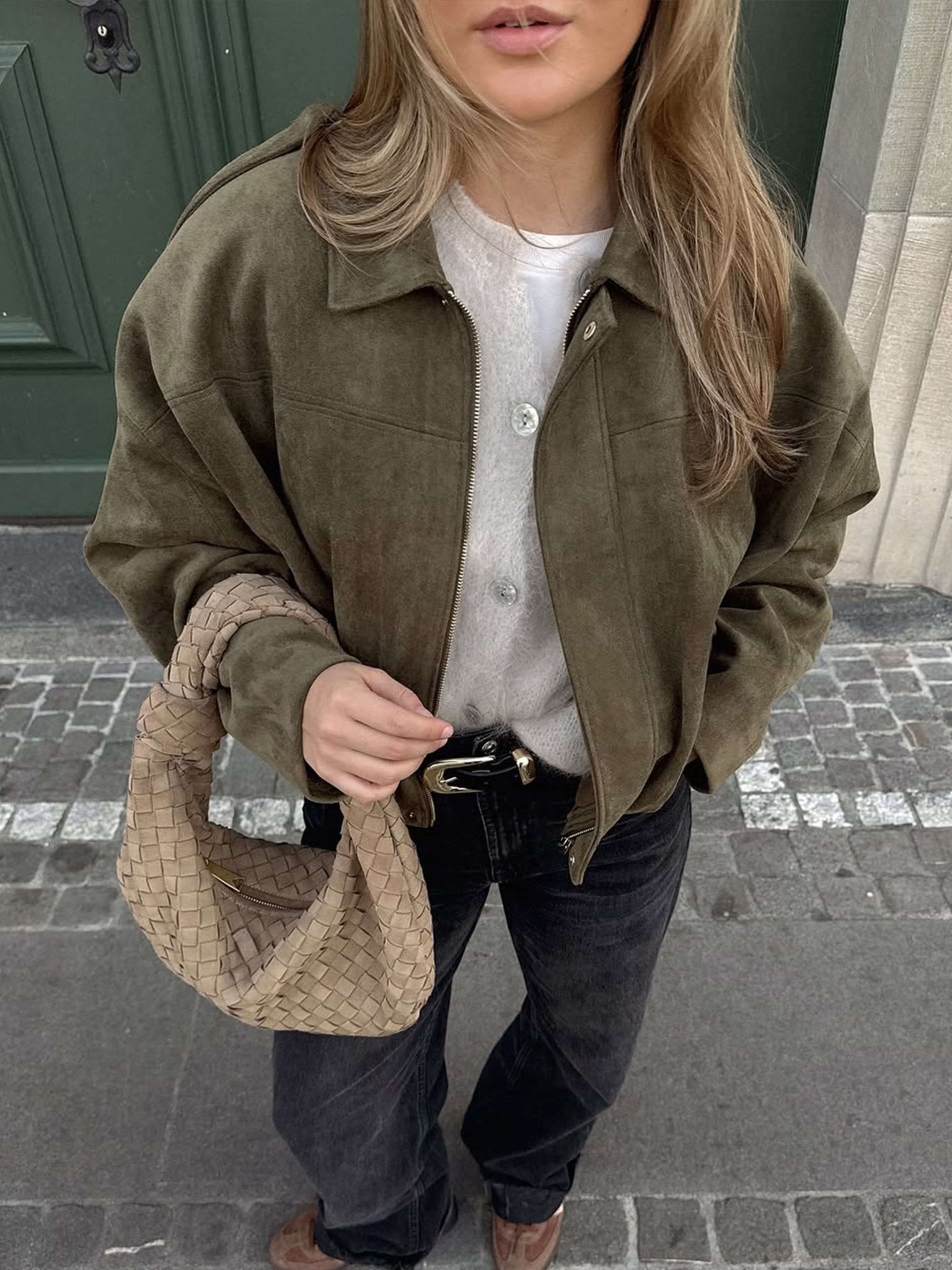 Women's Bomber Jacket, Oversized Fit with Zipper - J&B; - 2 - Elvaroza.com