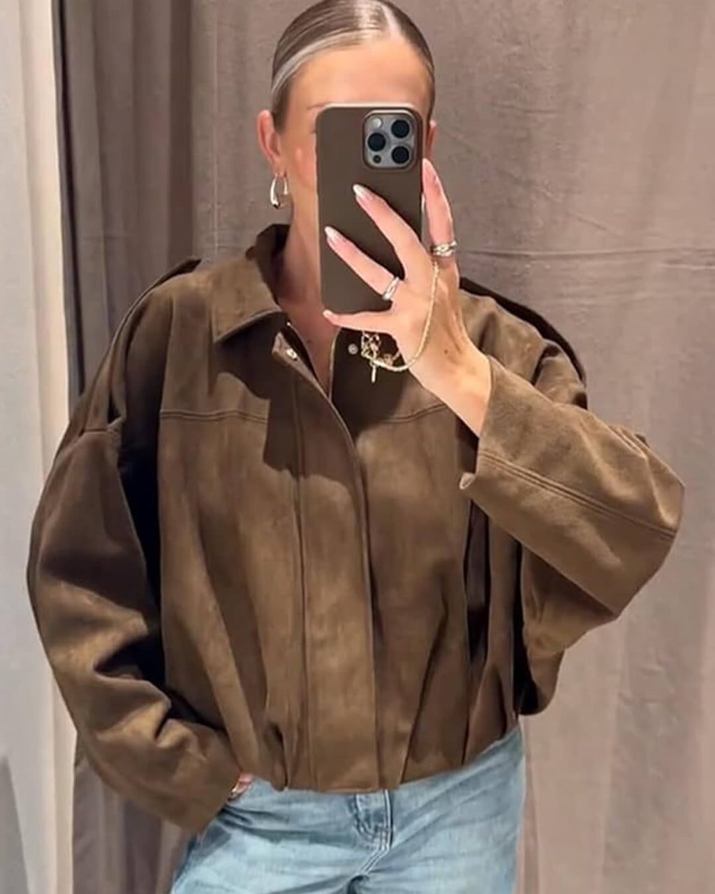 Women's Bomber Jacket, Oversized Fit with Zipper - J&B; - 9 - Elvaroza.com