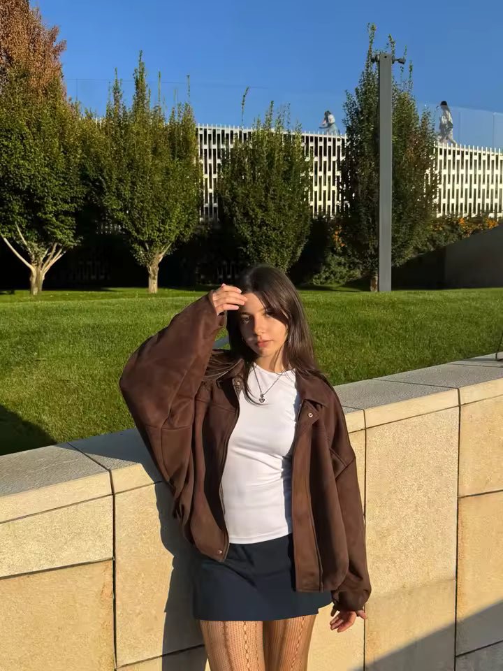 Women's Bomber Jacket, Oversized Fit with Zipper - J&B; - 14 - Elvaroza.com