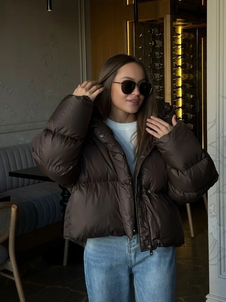 Women's cropped puffer jacket with a zipper - J&B; - 4 - Elvaroza.com