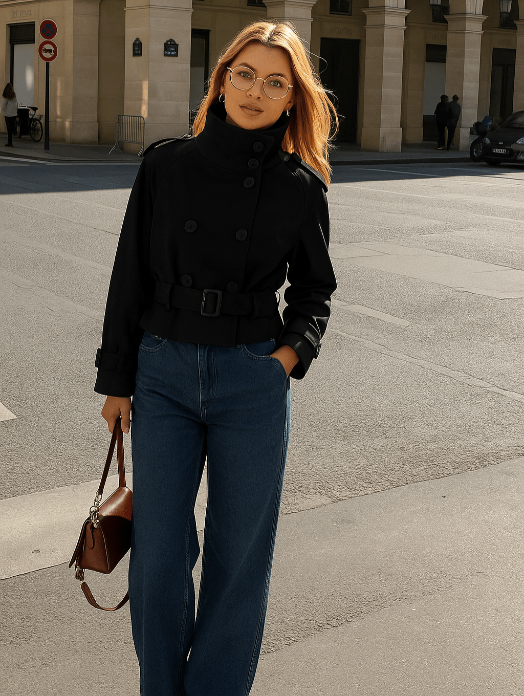Short women's jacket with a double-breasted button placket and belt - J&B; - 6 - Elvaroza.com