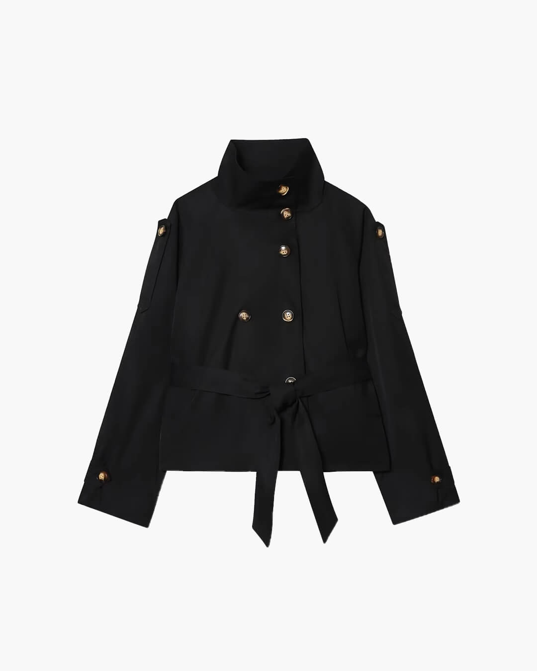 Short women's jacket with a double-breasted button placket and belt - J&B; - 7 - Elvaroza.com