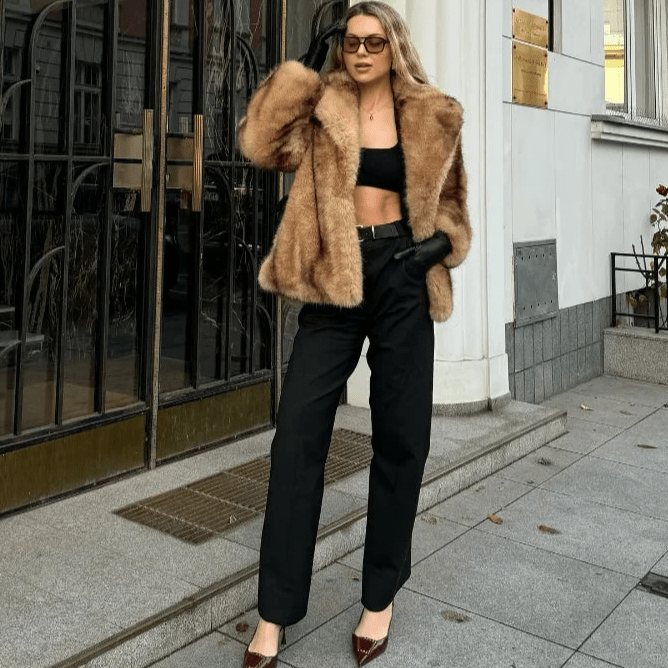 Women's faux fur jacket with an open silhouette and a fluffy texture - J&B; - 2 - Elvaroza.com