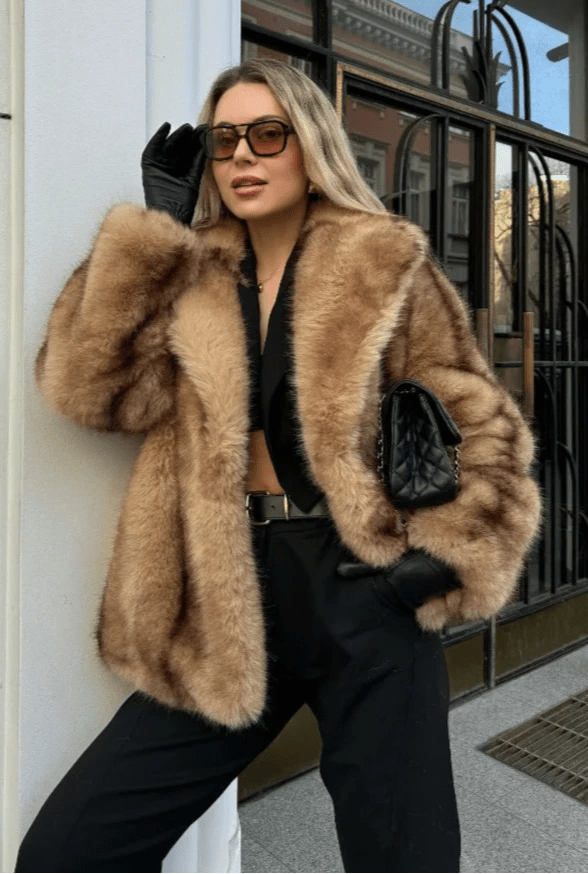 Women's faux fur jacket with an open silhouette and a fluffy texture - J&B; - 3 - Elvaroza.com