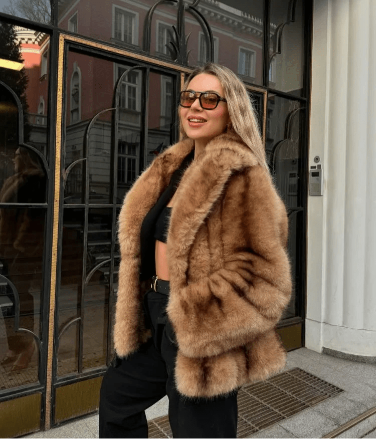 Women's faux fur jacket with an open silhouette and a fluffy texture - J&B; - 4 - Elvaroza.com