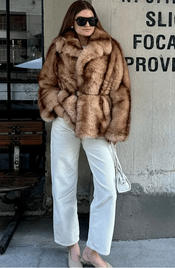 Women's faux fur jacket with an open silhouette and a fluffy texture - J&B; - 5 - Elvaroza.com