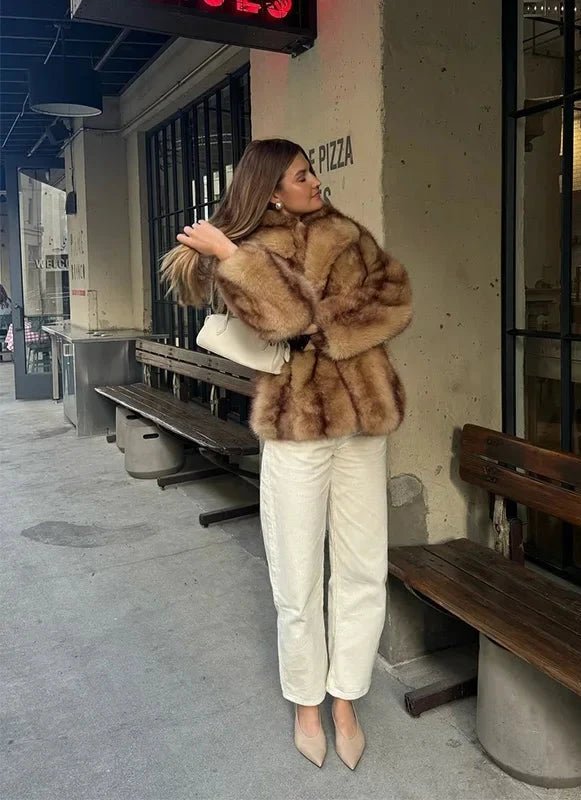 Women's faux fur jacket with an open silhouette and a fluffy texture - J&B; - 6 - Elvaroza.com