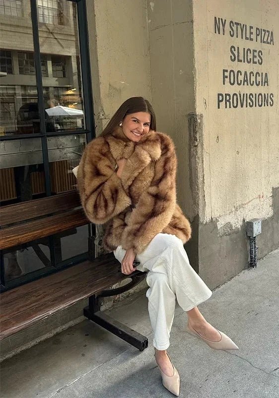 Women's faux fur jacket with an open silhouette and a fluffy texture - J&B; - 7 - Elvaroza.com