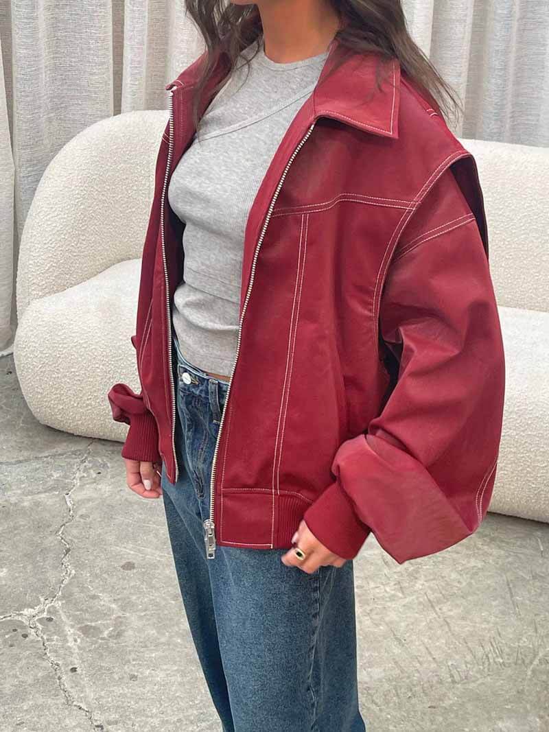 Women's Bomber Jacket, Oversized Fit with Zipper - J&B; - 1 - Elvaroza.com
