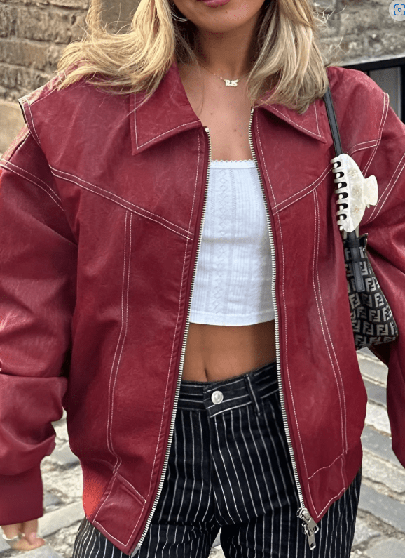 Women's Bomber Jacket, Oversized Fit with Zipper - J&B; - 4 - Elvaroza.com