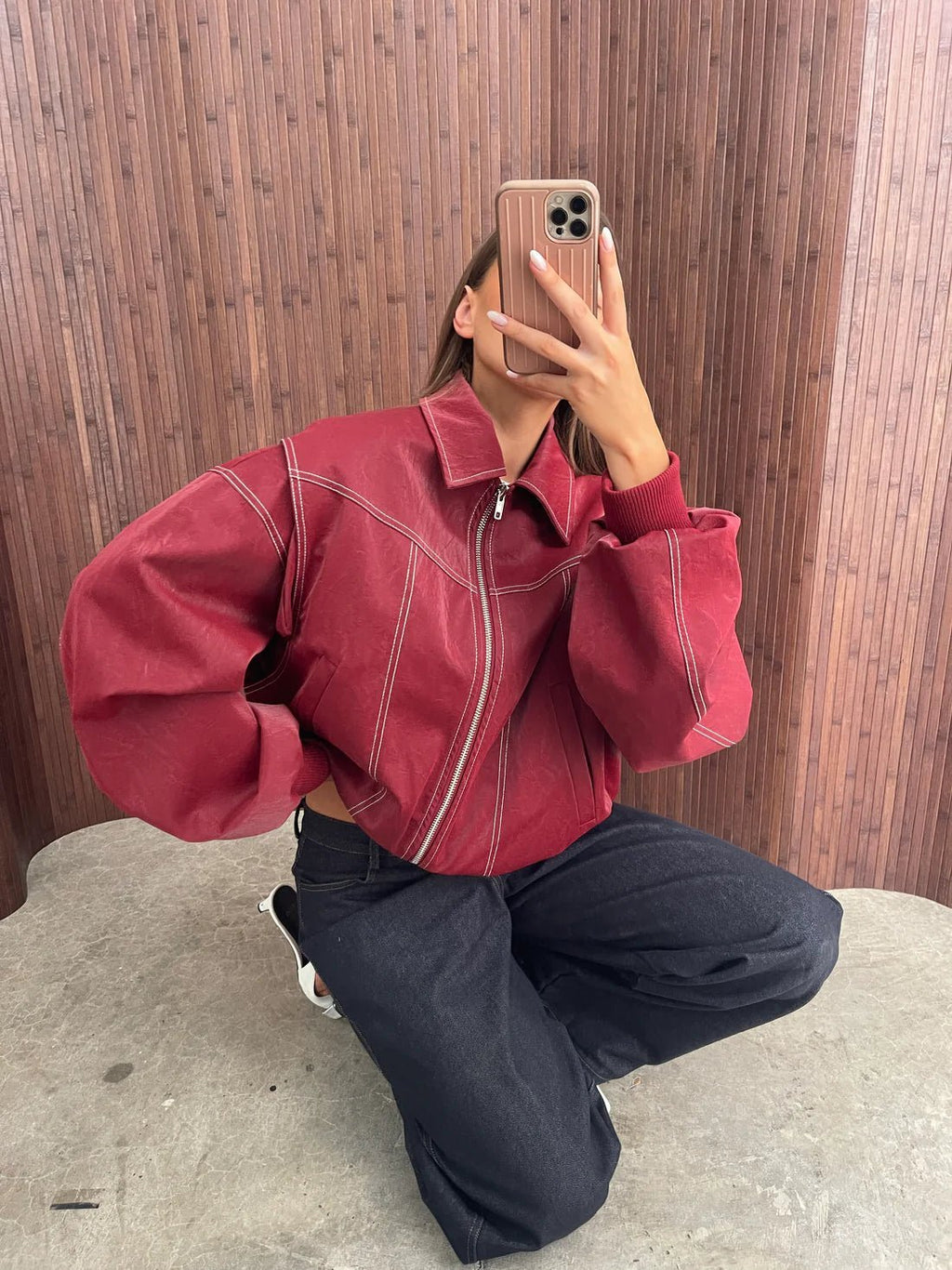 Women's Bomber Jacket, Oversized Fit with Zipper - J&B; - 10 - Elvaroza.com