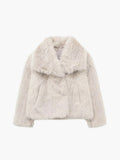 Women's faux fur jacket in a cropped style with an oversized collar - J&B; - 2 - Elvaroza.com