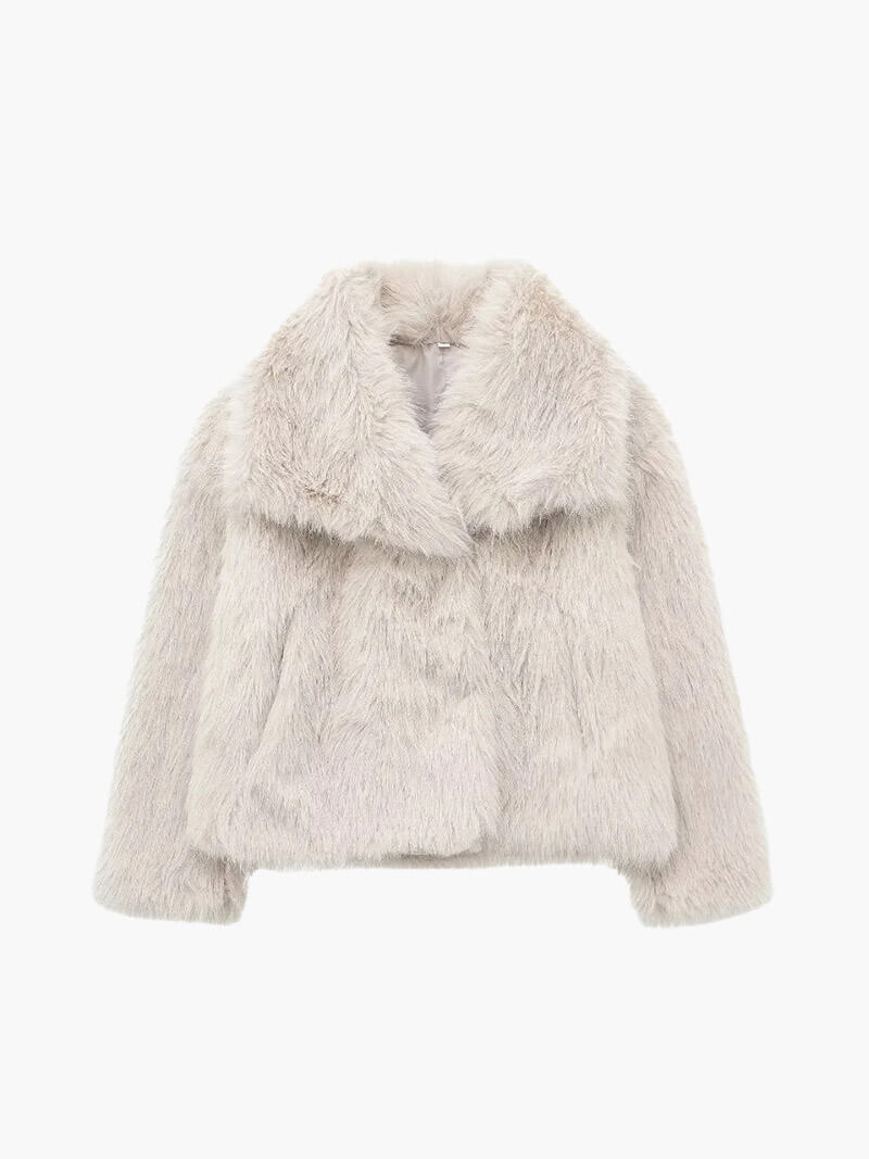 Women's faux fur jacket in a cropped style with an oversized collar - J&B; - 2 - Elvaroza.com