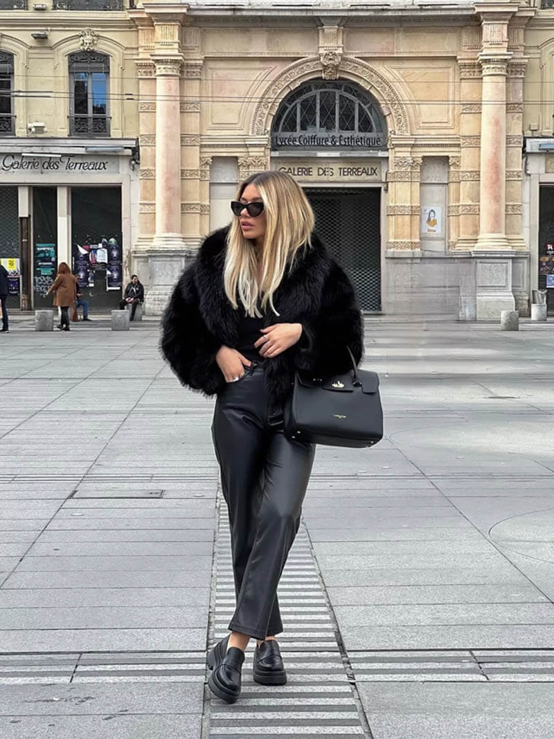 Women's faux fur jacket in a cropped style with an oversized collar - J&B; - 8 - Elvaroza.com
