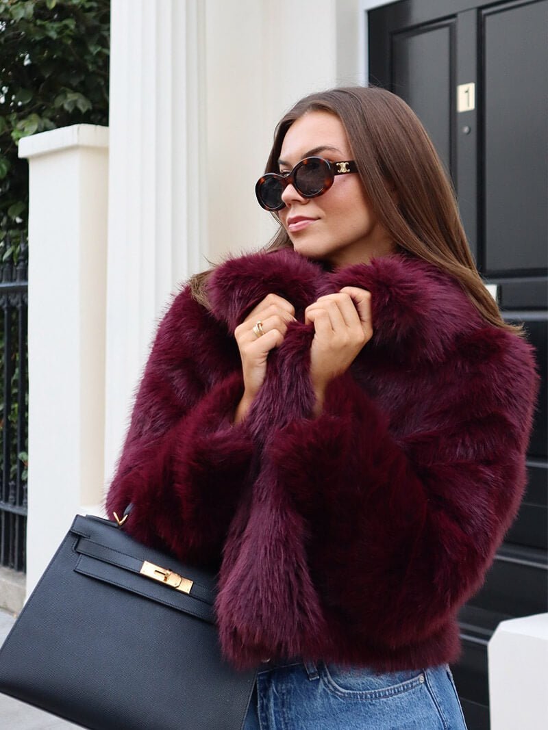 Women's faux fur jacket in a cropped style with an oversized collar - J&B; - 11 - Elvaroza.com