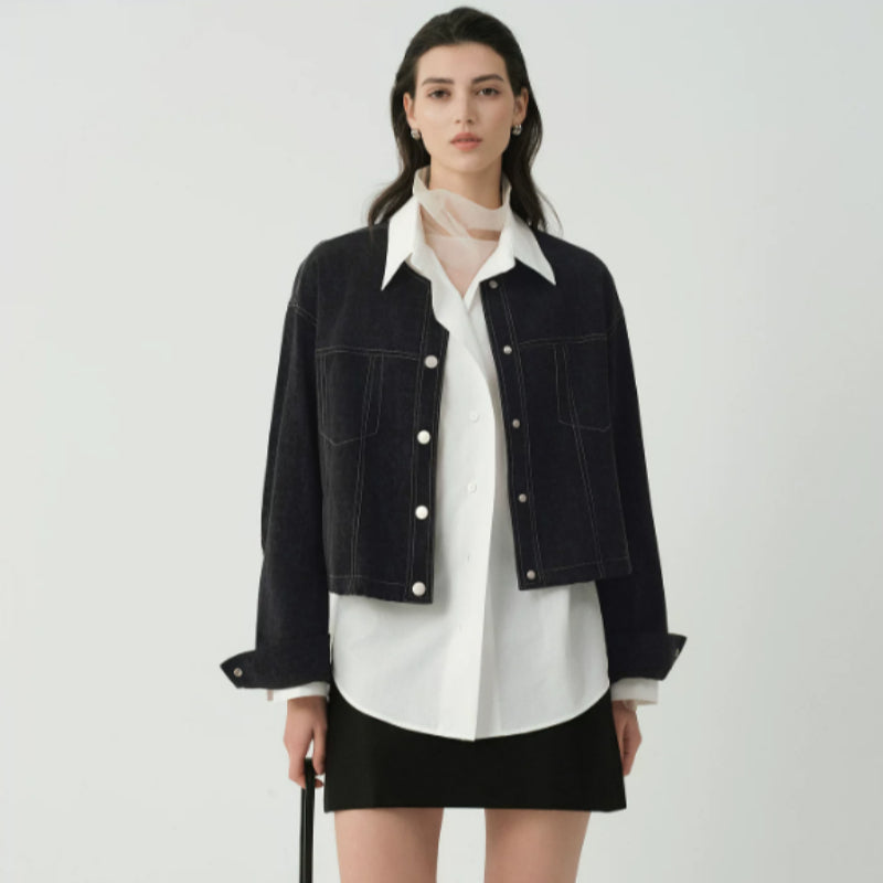 Short women's jacket with a relaxed fit and front pockets - J&B; - 4 - Elvaroza.com