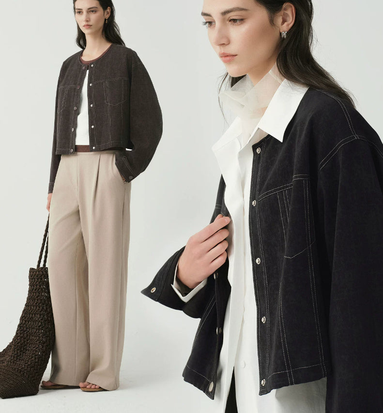 Short women's jacket with a relaxed fit and front pockets - J&B; - 6 - Elvaroza.com