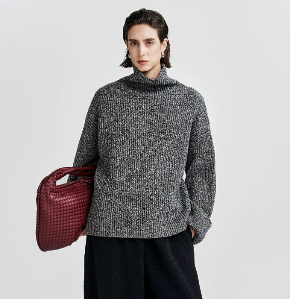 Oversized women's sweater with a high collar and a relaxed fit - J&B; - 1 - Elvaroza.com
