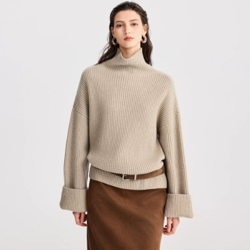 Oversized women's sweater with a high collar and a relaxed fit - J&B; - 5 - Elvaroza.com