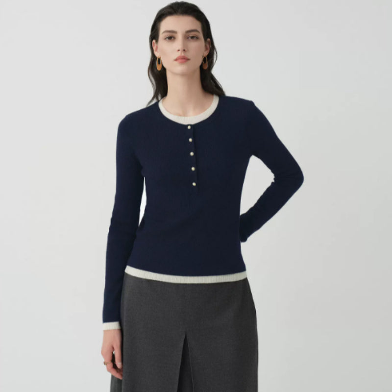Women's Sweater with Ribbed Pattern and Button Details - J&B; - 2 - Elvaroza.com
