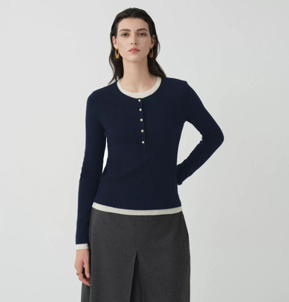 Women's Sweater with Ribbed Pattern and Button Details - J&B; - 3 - Elvaroza.com
