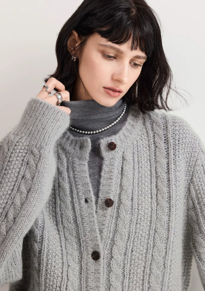 Women's Chunky-Knit Cardigan with Button Placket - J&B; - 3 - Elvaroza.com