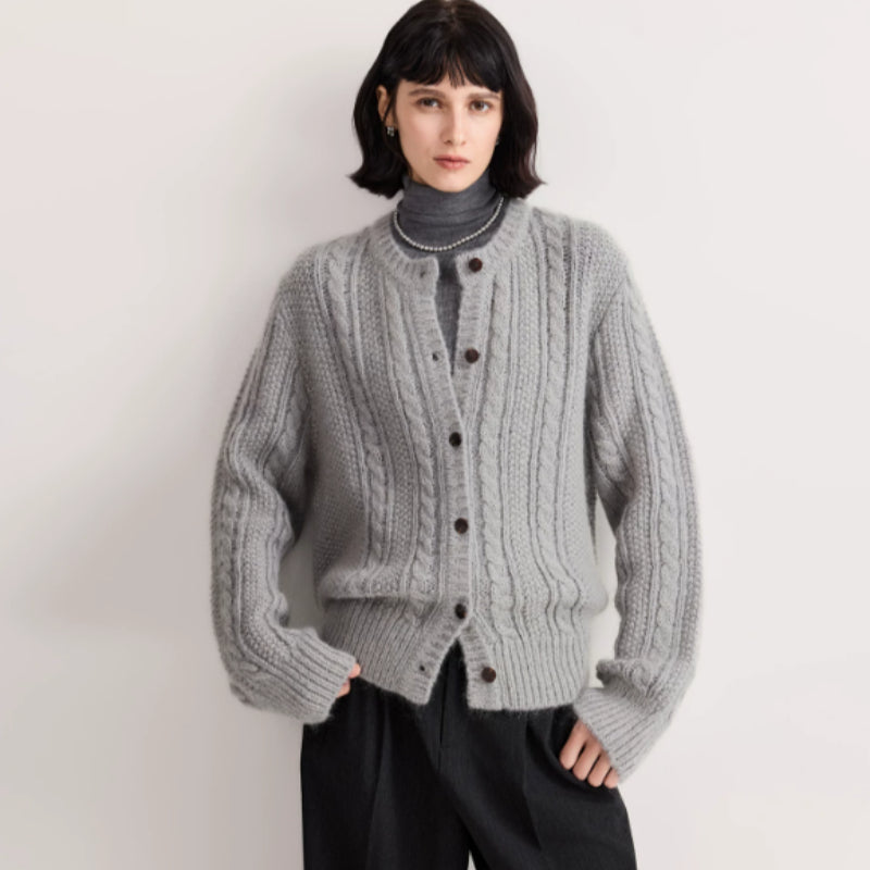 Women's Chunky-Knit Cardigan with Button Placket - J&B; - 5 - Elvaroza.com