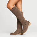 Women's Knee-High Boots with Block Heels and Side Zippers - J&B; - 1 - Elvaroza.com