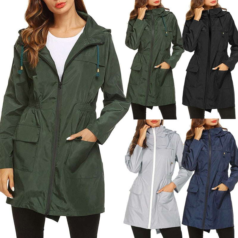 Women's Rain Jacket with Hood and Side Pockets - J&B; - 3 - Elvaroza.com