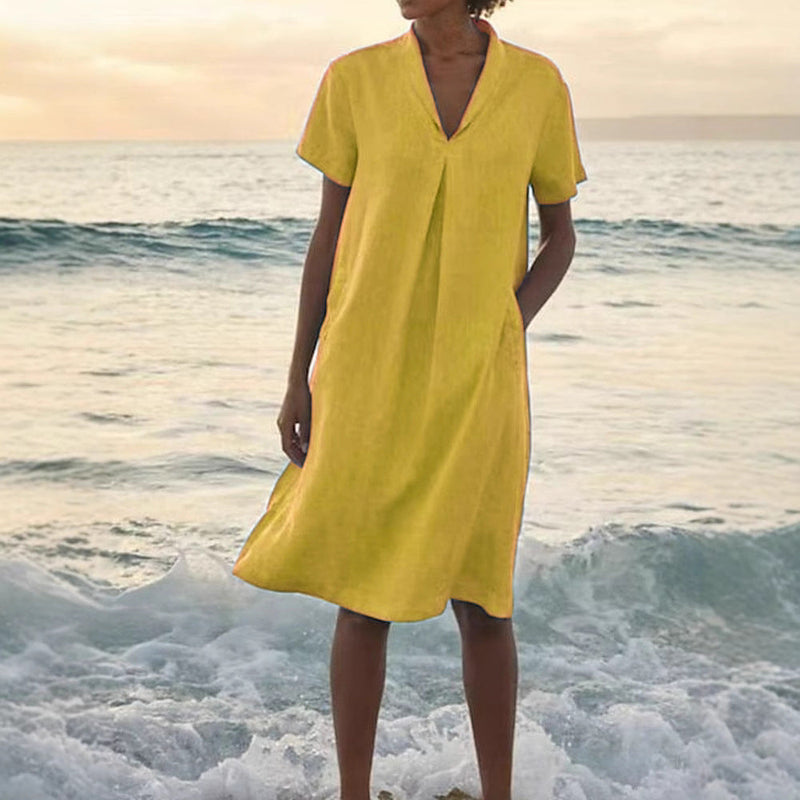 Cornelia – Casual V-neck and Pockets Dress - Image 2