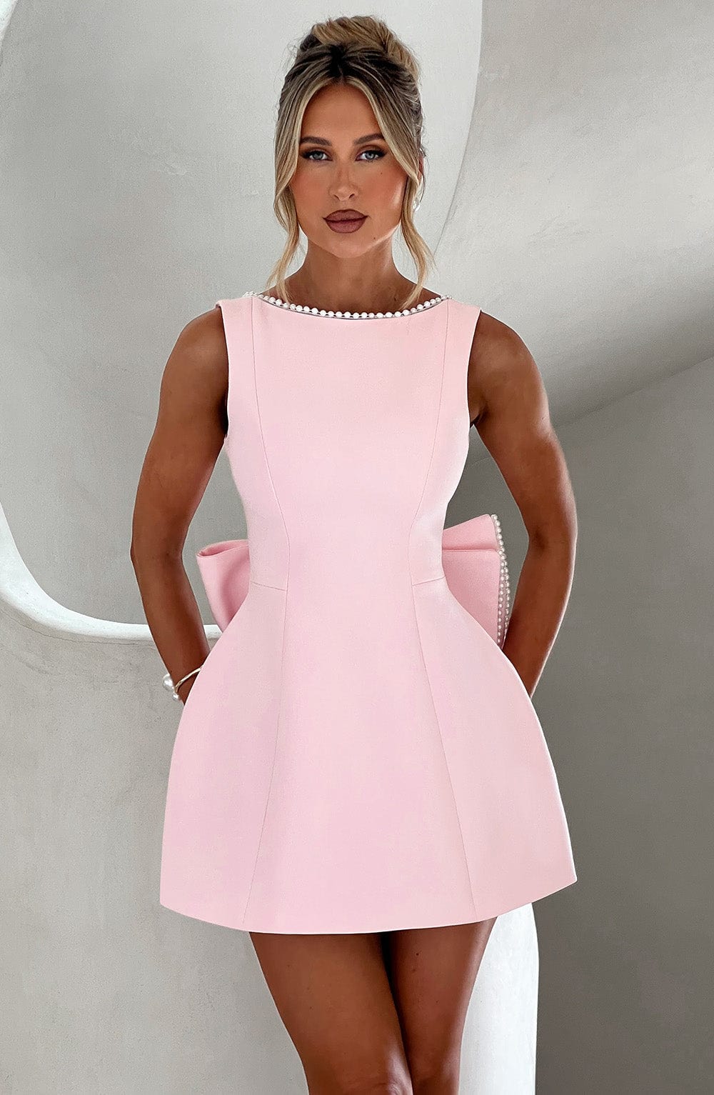 Riley – Women Elegant Bow Detail Mini Dress - Image 1